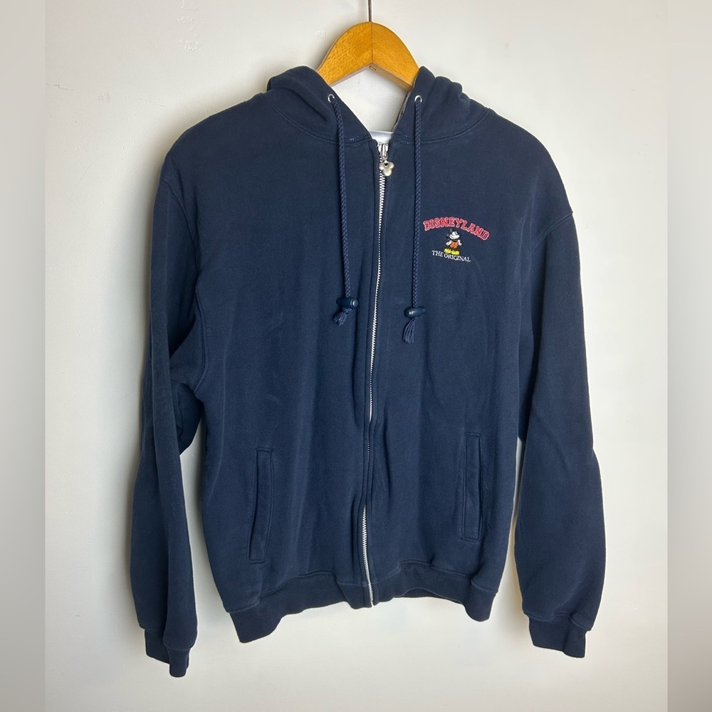 Disneyland Mickey Mouse Hoodie Sweatshirt Navy Blue Zip-Up Embroidery Size S